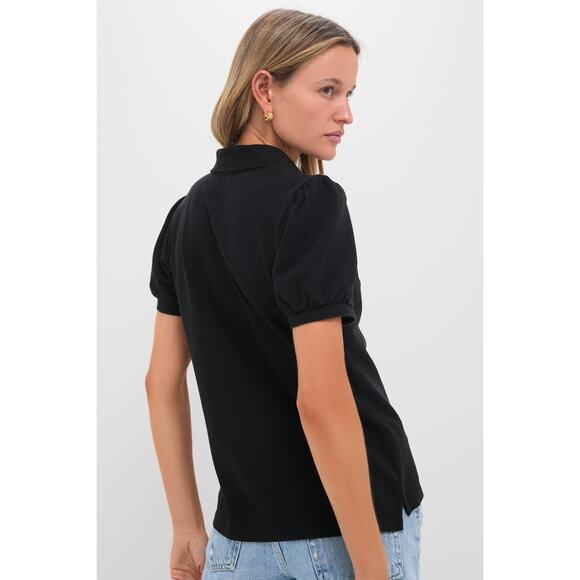 TUCKERNUCK Black Pique Puff Sleeve Peggy Polo Size M NWT Retail $128 Tuckernuck - Picture 2 of 8